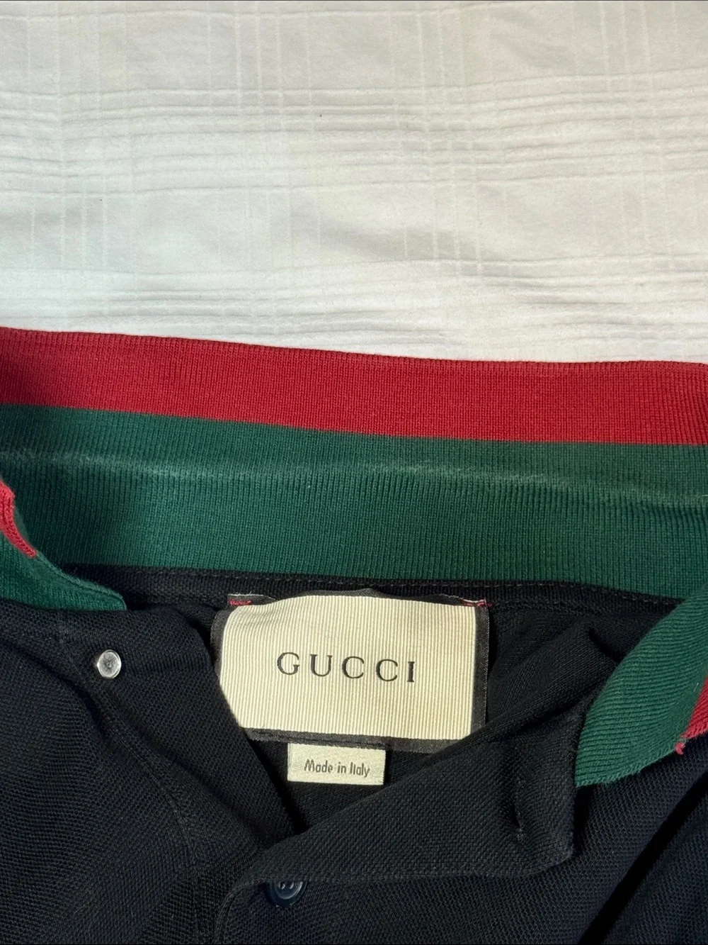 Gucci Black Polo with Green & Red Stripe Collar
